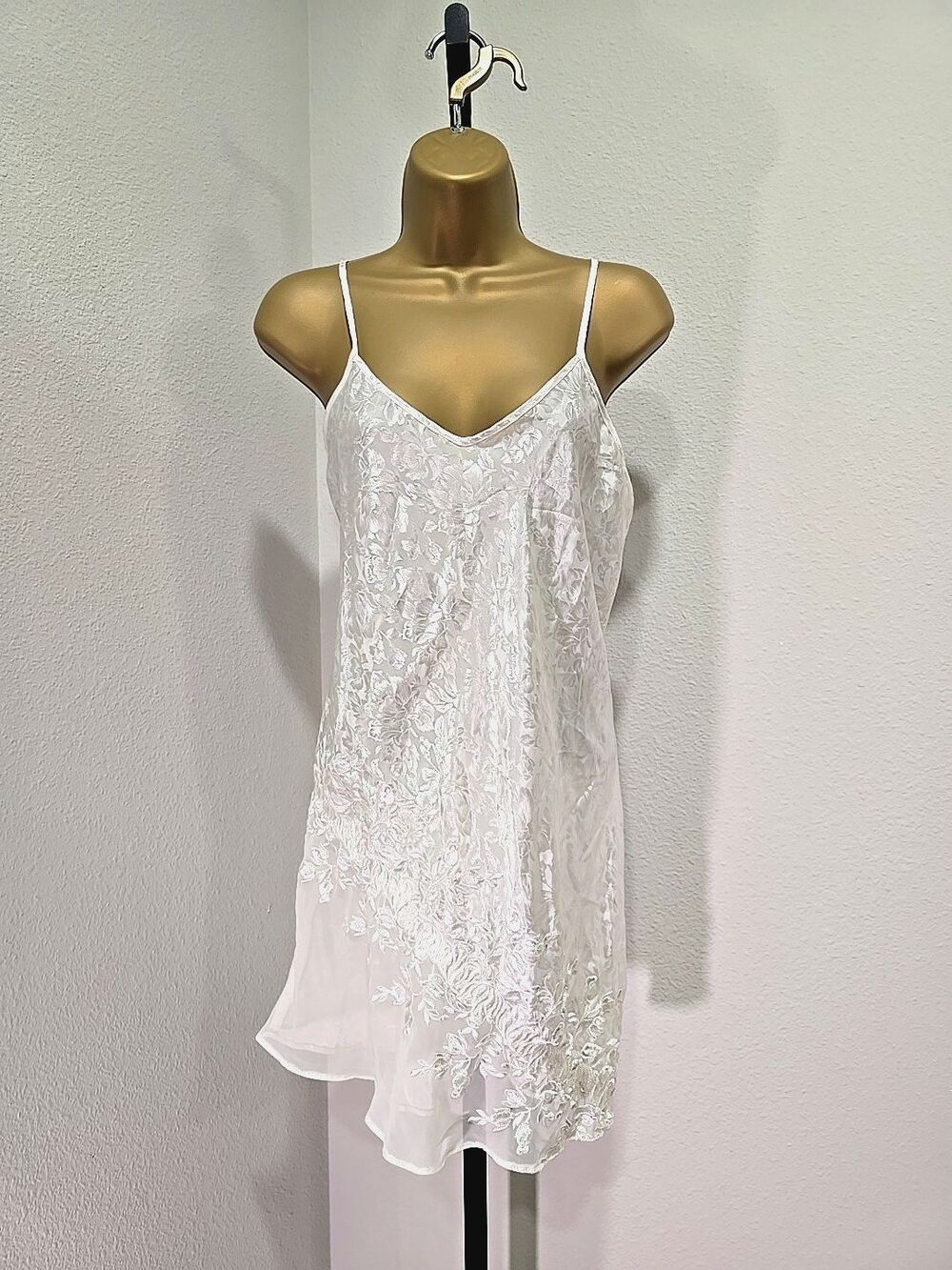 Vintage Cream Slip Dress Chemise Med Sheer Hem Bridal Dainty Delicate Feminine